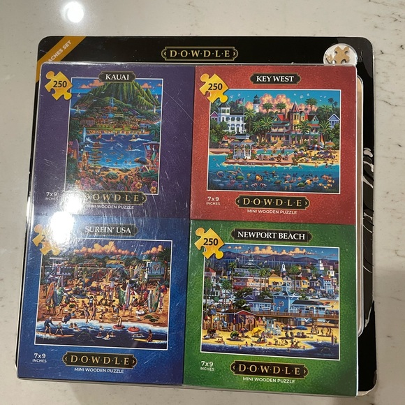 dowdle Games Dowdle Mini Wood Puzzle Set Beaches Set Of 4 Puzzles Includes Puzzle Board